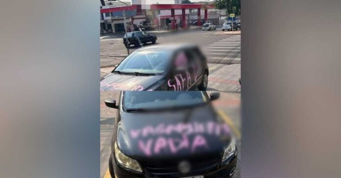 Amante tem carro pichado e atrai olhares de curiosos no Centro de Campo Grande