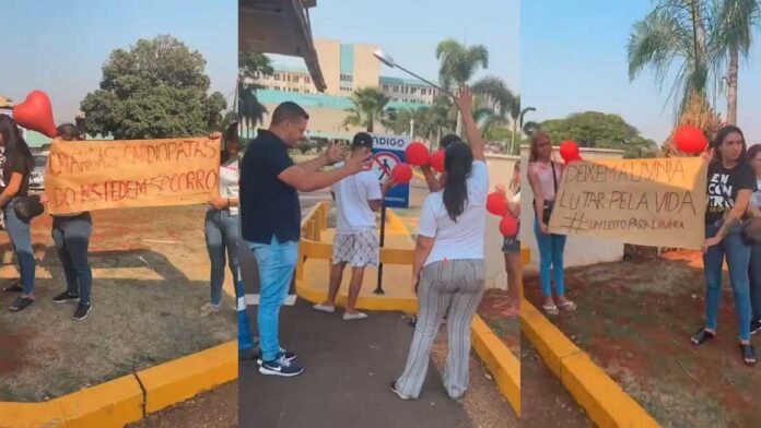 Família faz protesto em frente à Santa Casa por vaga de UTI para bebê cardiopata (vídeo)